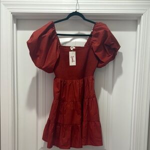 Entro Red Puff Sleeve Dress